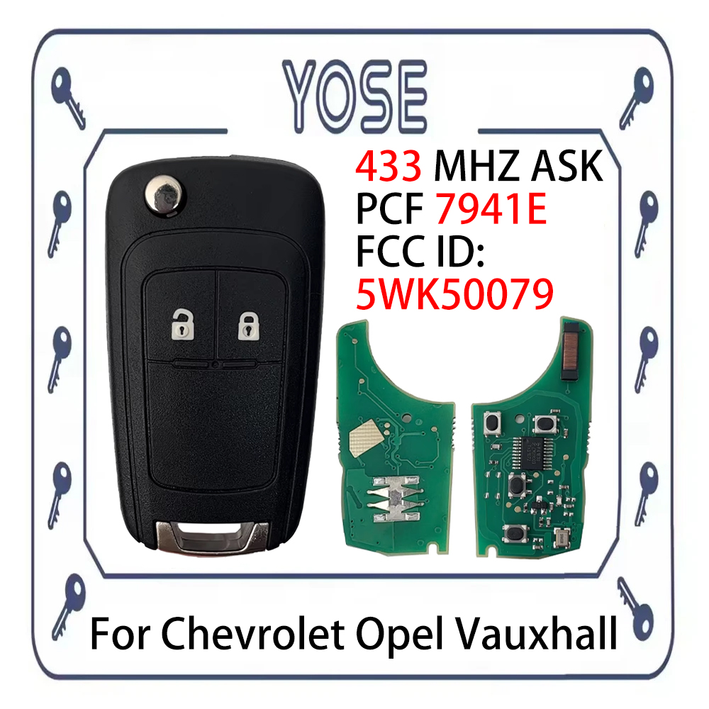 YOSE リモートフリップ車のキー 433MHz FCF7941E オペルボクソールコルサツアラーカスケード E ザフィーラモッカビバアストラ J 5WK50079
