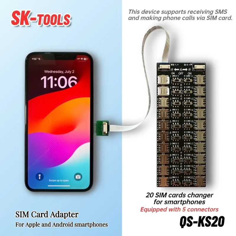 カードチェンジャー マルチ SIM カードリーダー 20 スロット SIM カードアダプター Android Apple ユニバーサル 20 拡張大容量