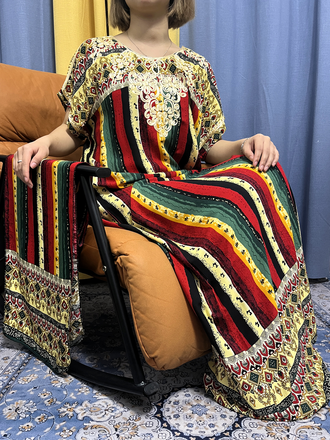 女性のための Abayas プリントレインボーストライプ綿イスラム教徒のファッションアフリカの伝統的な女性のドレストルコ服ターバン