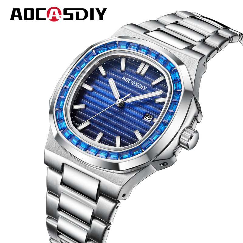2023 新 AOCASDIY 高級腕時計ビジネス防水男性時計発光日付ステンレス鋼スクエアクォーツメンズ腕時計リロイやつ