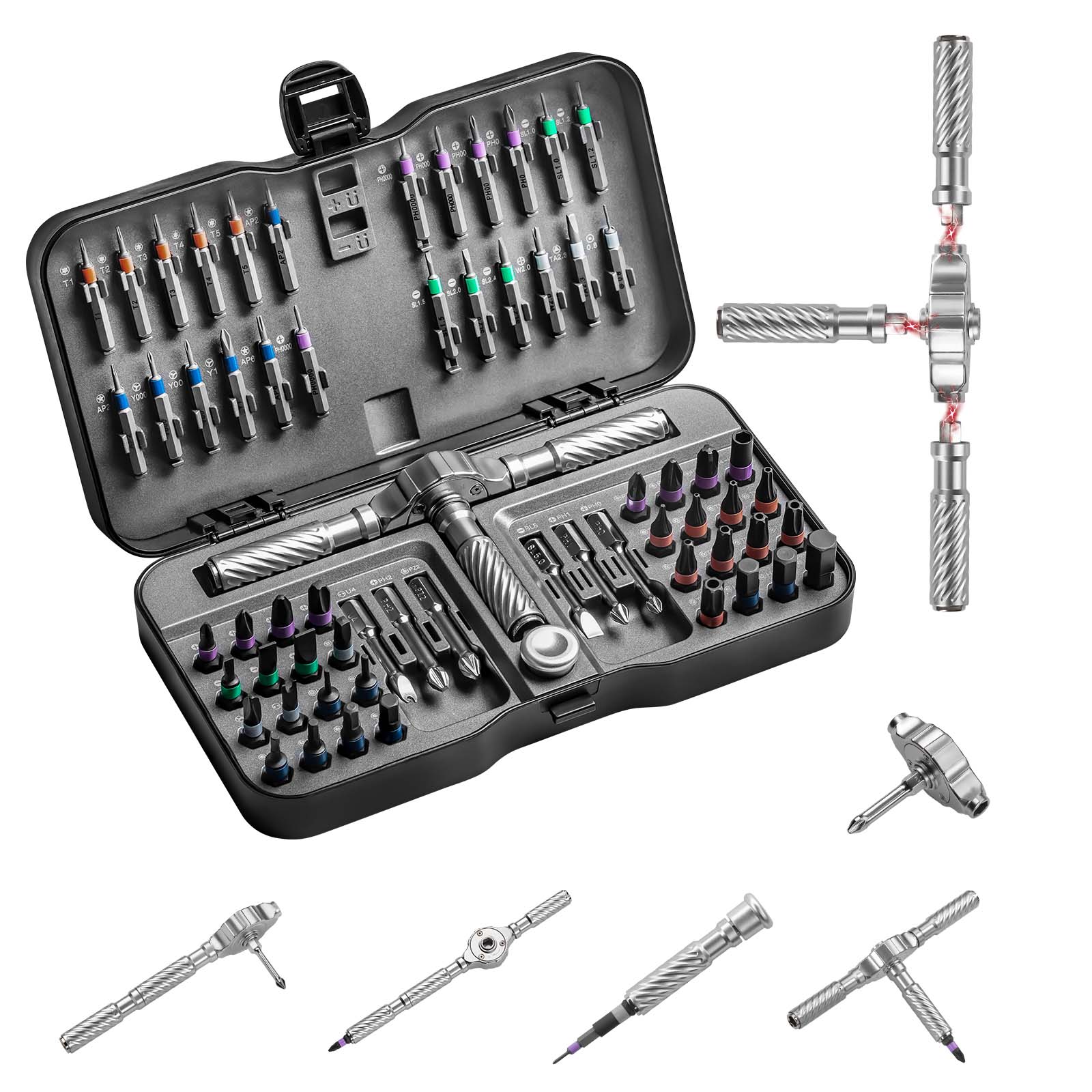 VMAN 66in1 多機能ラチェットドライバーセットマルチ磁気ビットミニ修復ツールキット家庭用ツール PC