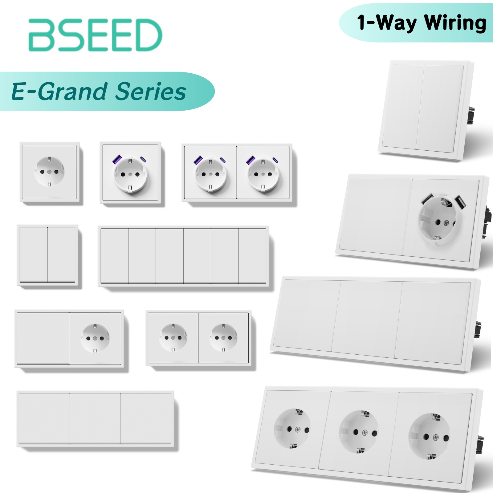 BSEED EU 大型ボタン壁スイッチ 1/2Gang 1Way 壁電源ソケットデュアル USB 電話充電ポート 5V ホワイトホーム E シリーズ