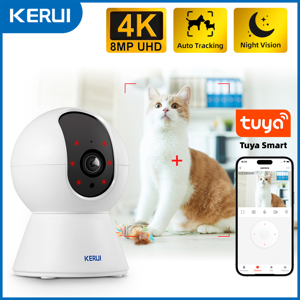 KERUI WiFi IP ペットカメラホームセキュリティ犬猫カメラ Tuya スマート 4K 8MP HD ビデオナイトビジョン監視 AI アラートミニカム
