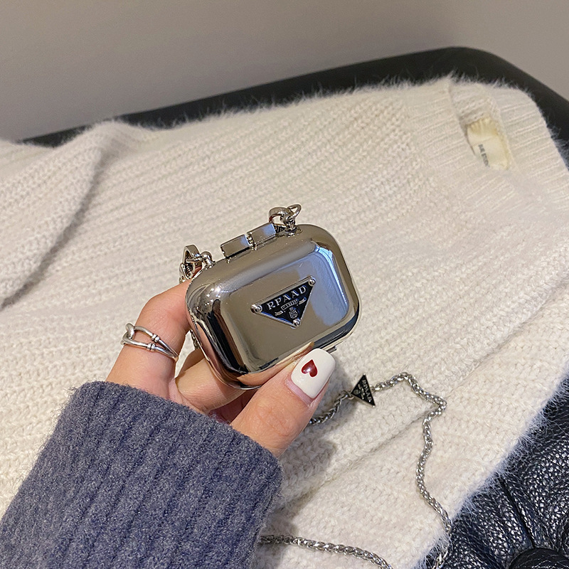 チェーンメタルボックスバッグ女性のためのファッションミニ口紅イヤホンバッグ多目的環境に優しい長方形クロスボディ小さなバッグ
