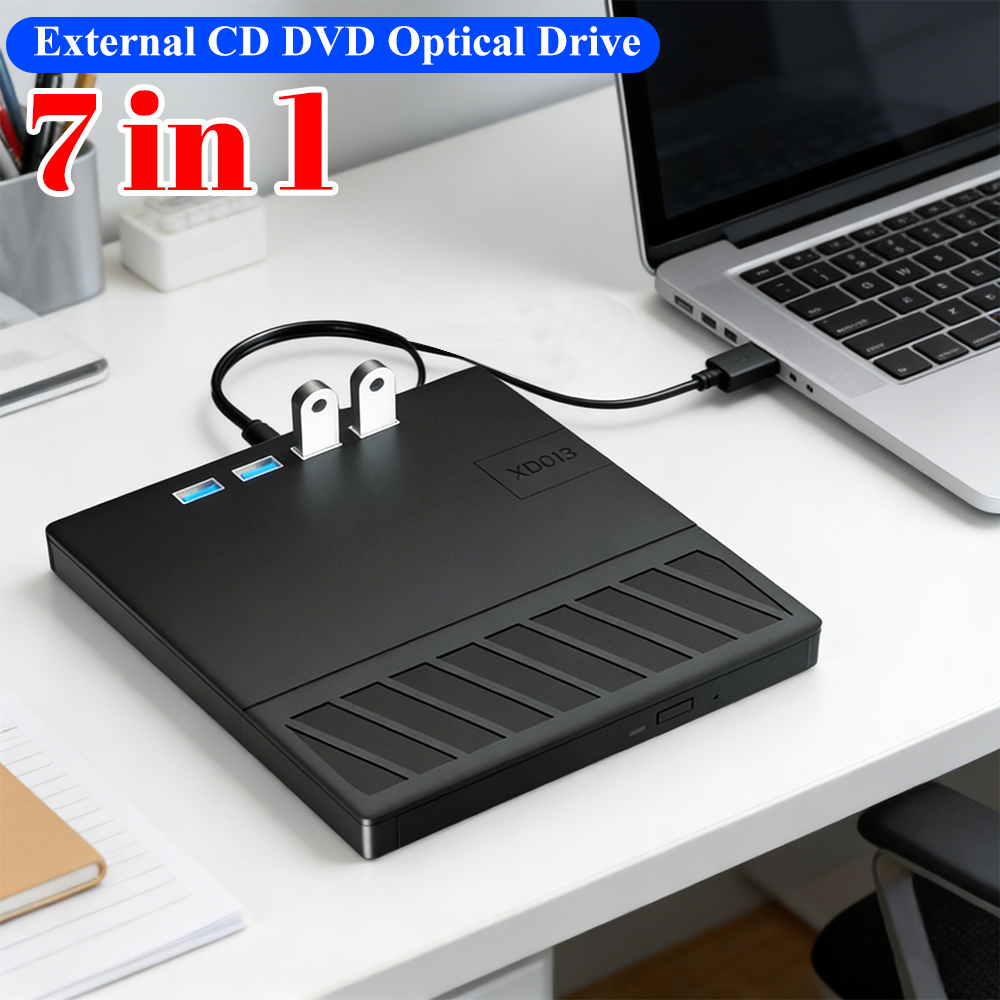 7 in 1 USB 3.0 Type C 外付け CD DVD RW 光学ドライブ、SD/TF ポート多機能ドライブ、ラップトップ PC 用外付け CD DVD ドライブ