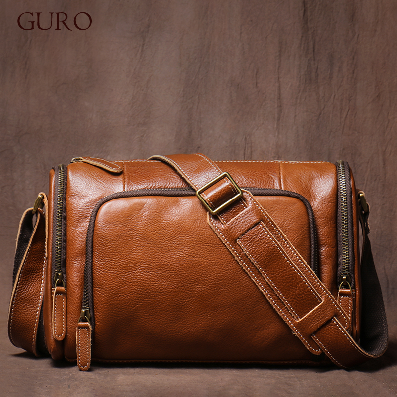 GURO 高品質本革ショルダーバッグメンズパーティーデラックスクロスボディヴィンテージトップ牛革マルチコンパートメントメッセンジャーバッグ