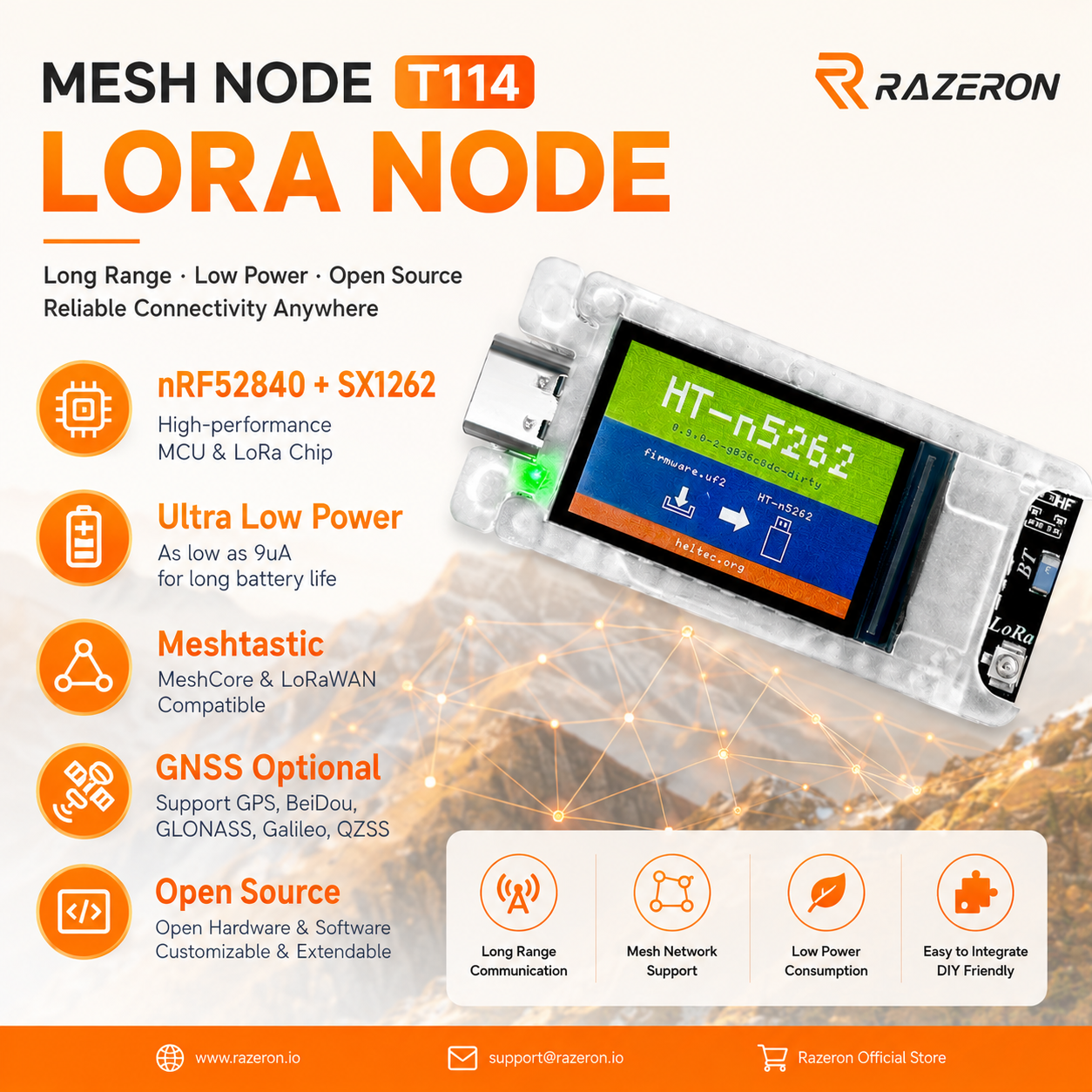 Heltec T114 V2 LoRa Meshtastic GPS トラッカー、ディスプレイ付き、測位用低消費電力 IoT Bluetooth 開発ボード