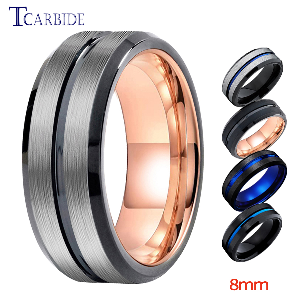 ドロップシッピング TCarbide 8 ミリメートル男性女性指輪タングステン結婚指輪多色溝面取りファッションギフトジュエリー