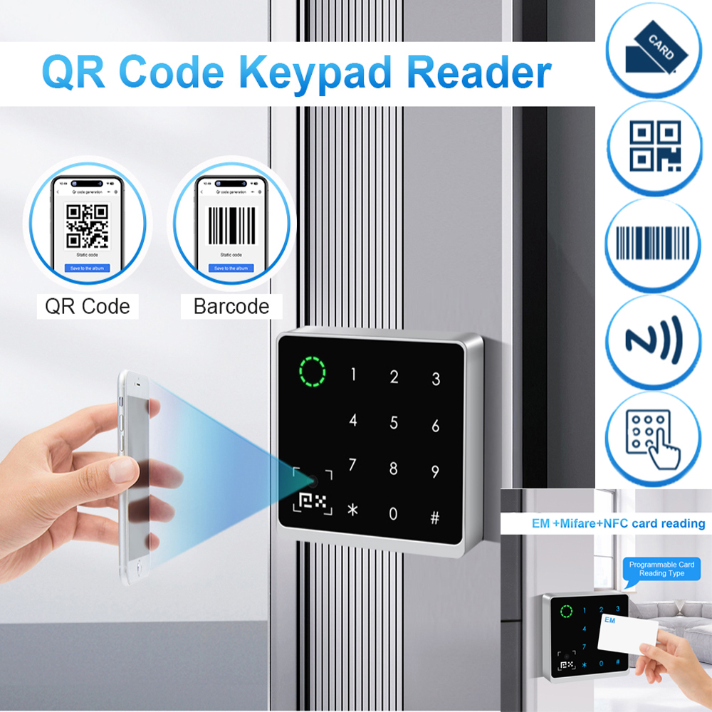 125KHz Wiegand RS485 タッチキーパッド QR コード バーコード リーダー アクセス制御 EM Mifare カード PIN IP66 防水