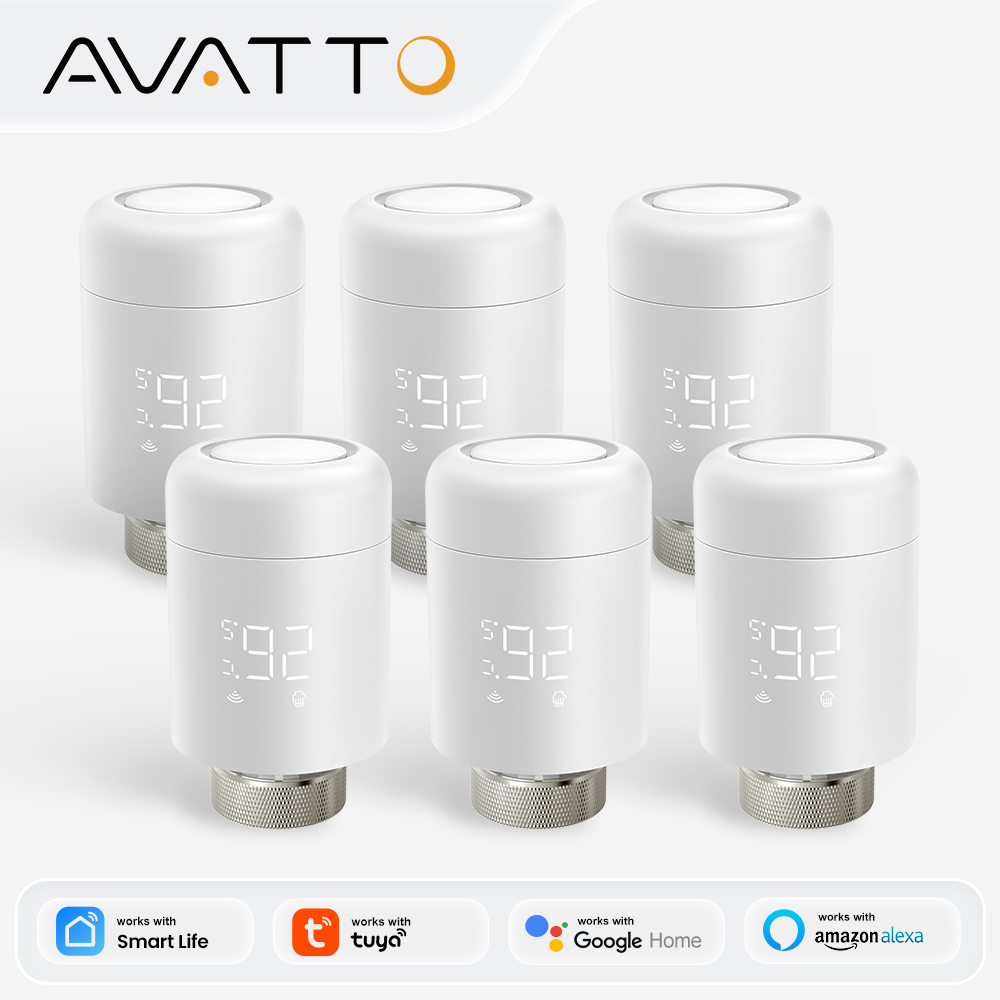 AVATTO Tuya 1-6 個 Wifi TRV ラジエーター アクチュエーター バルブ サーモスタット ラジエーター バルブ温度コントローラー サポート Alexa Google ホーム