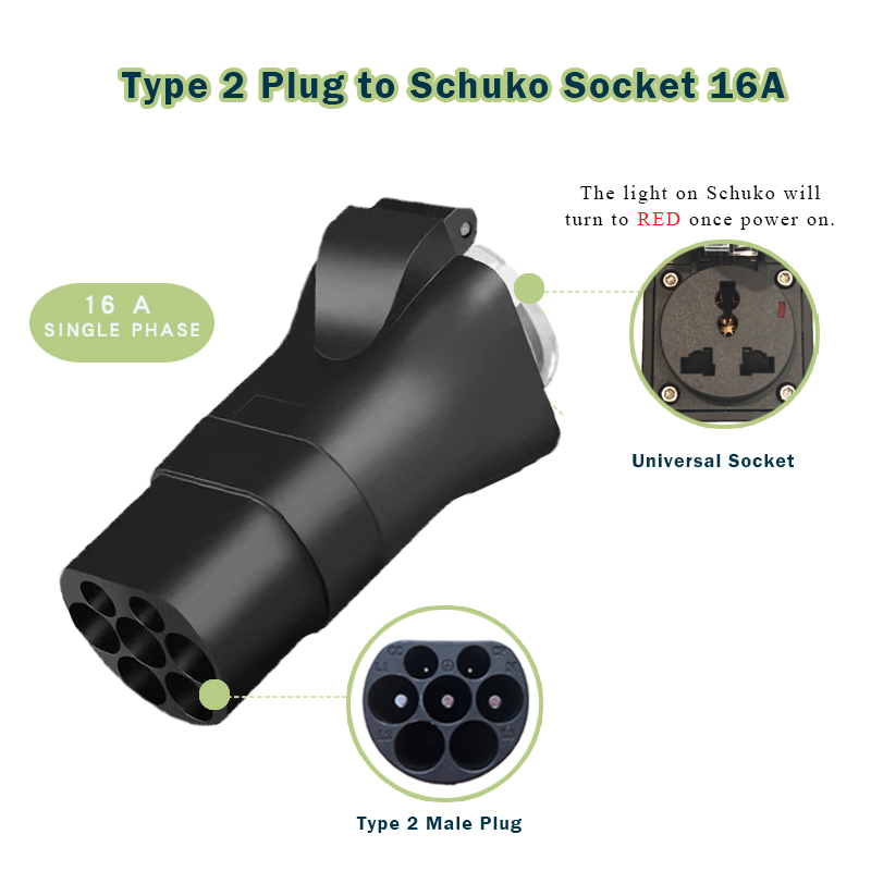 16A 単相 EV 充電ステーションコンバータタイプ 2 オスプラグ - Schuko ユニバーサルソケット IEC62196 タイプ 2 EV 充電アダプタ