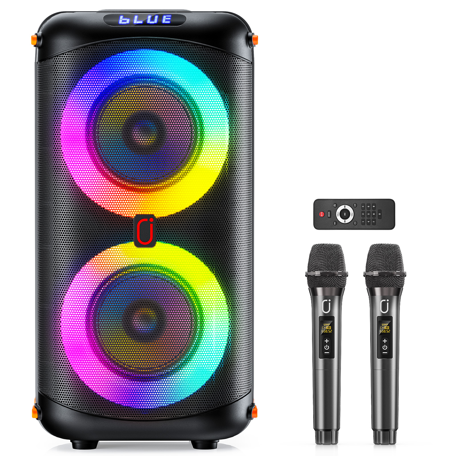 JYX T27 ワイヤレス Bluetooth スピーカー、マイク 2 台付きカラオケマシン、LED ライト付きホームカラオケパーティースピーカー/6000 Mah バッテリー