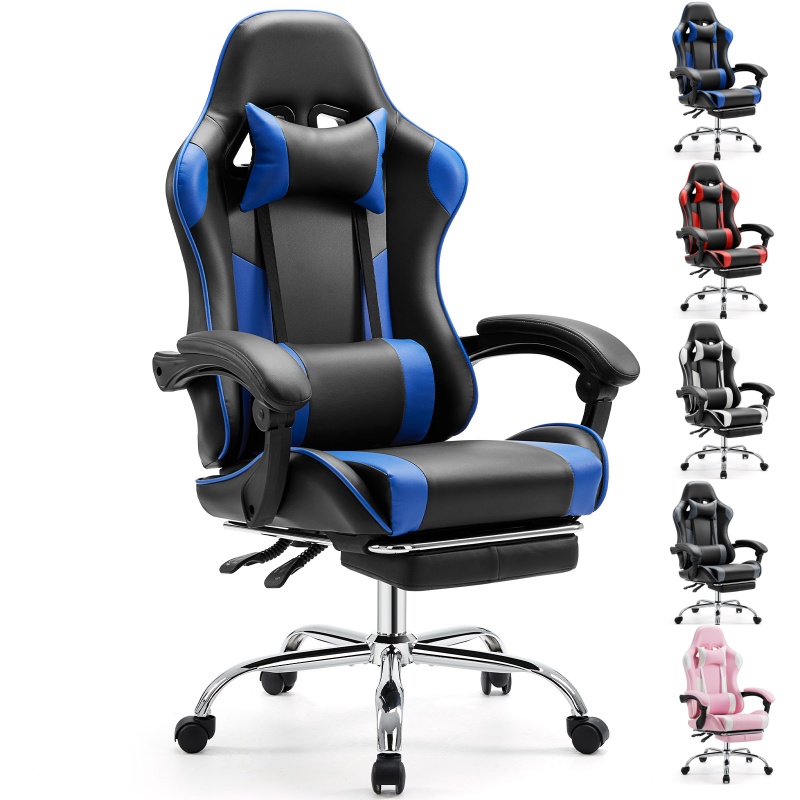 JHK 人間工学に基づいたレーシングゲーミングチェア調節可能なスイベルPUレザーヘッドレストとランバーサポート付きオフィスコンピュータリビングルーム用