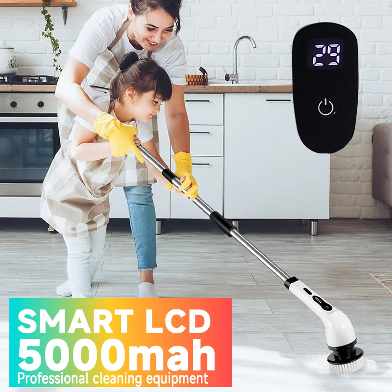 7-in-1 電動スピンスクラバークリーニングブラシ - 充電式家庭用ヘアブラシ キッチン、バスルーム、リビングルーム用