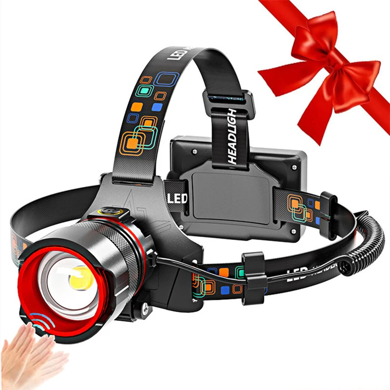 超高輝度充電式ヘッドランプ、990000Lm、モーションセンサーズームヘッドランプ、キャンプヘッドライト、ナイトランニングランプ、屋外作業灯