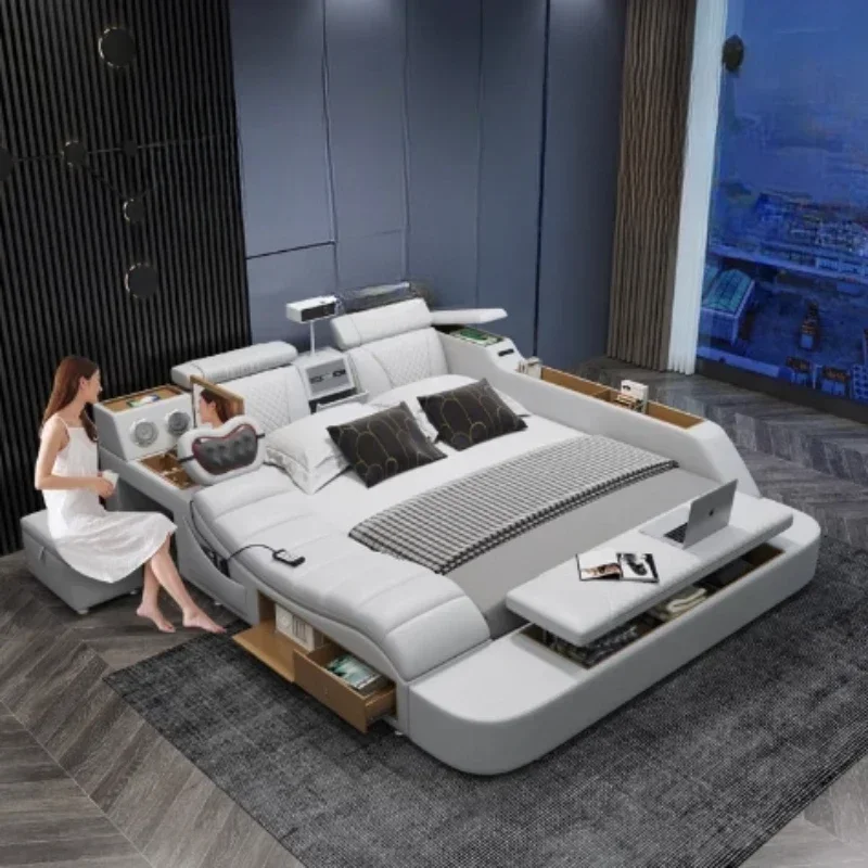 ゲーマーマッサージ畳レザーベッド寝室怠惰なダブルベッドモダンなシンプルな結婚式プロジェクター STravel Muebles トレンディな家具