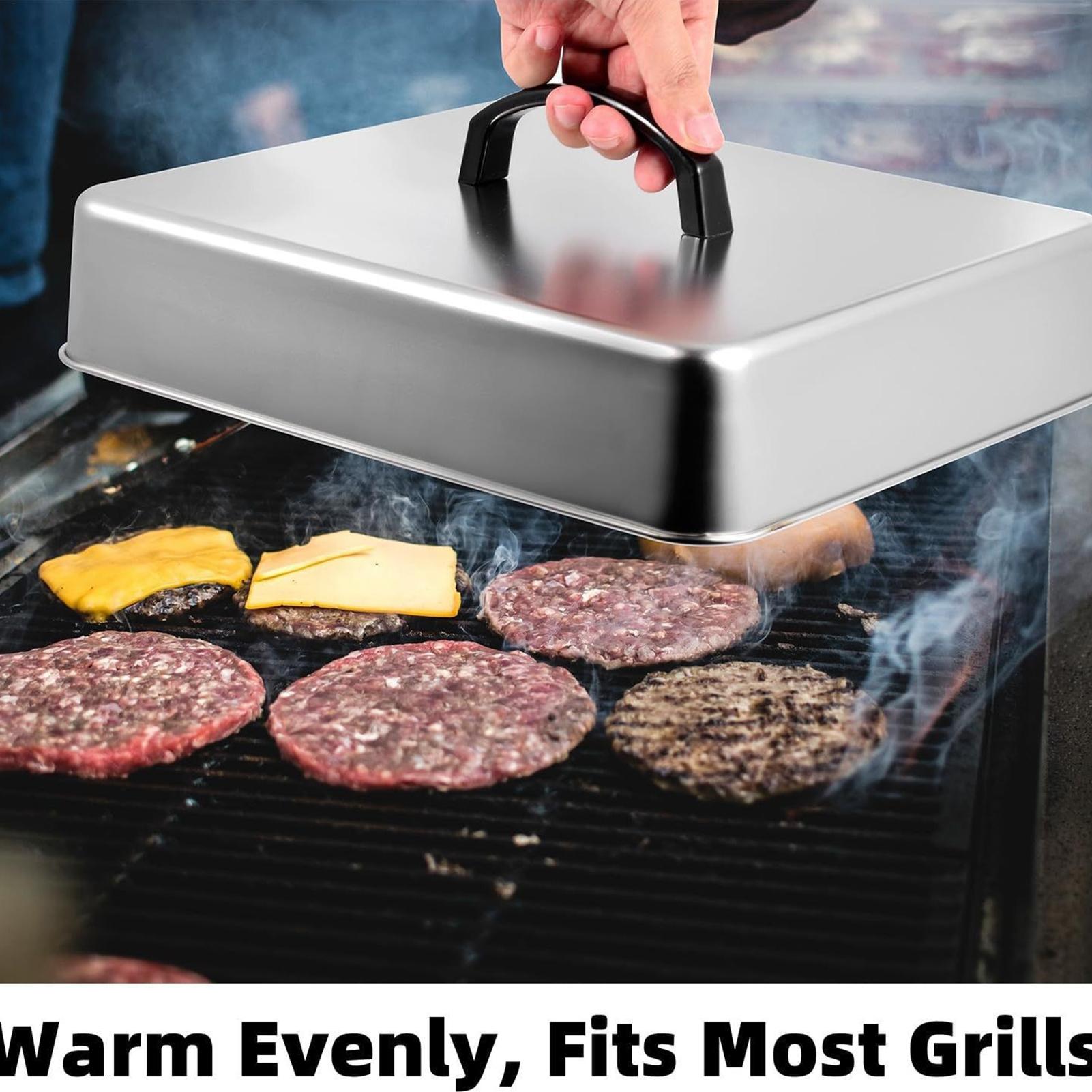 Basting Cover Rectangular Stainless Steel Heat Resistant Lid Griddle Steam Cover for BBQ Grill Food Steam Burger Vegetable Meat