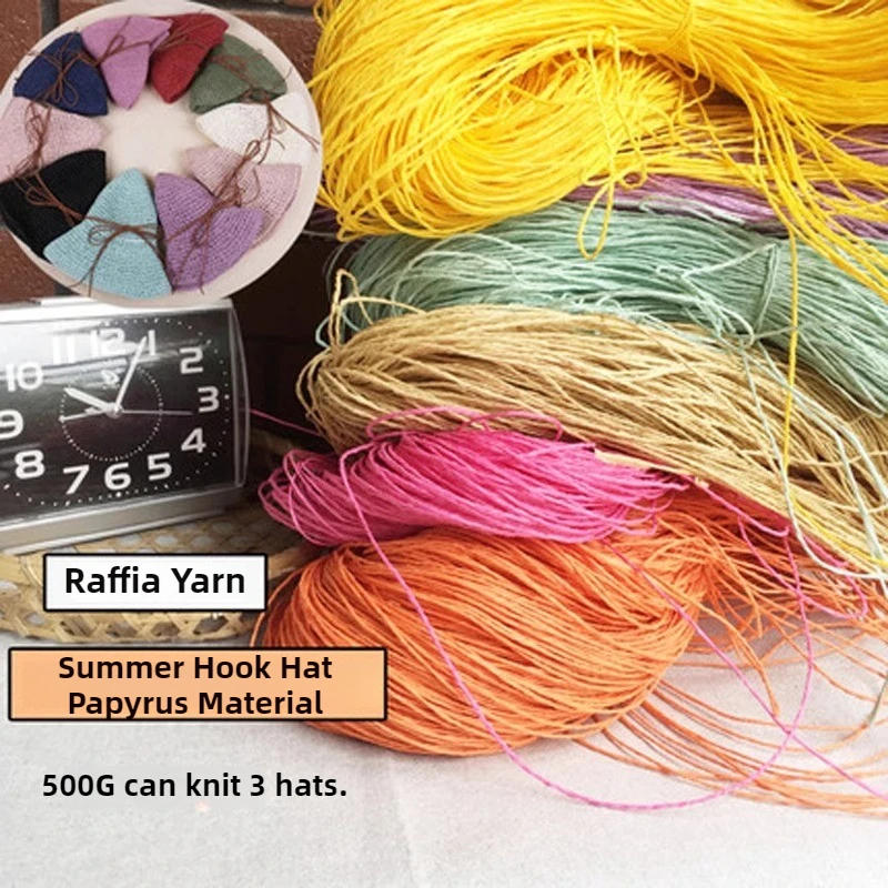 500 グラム天然ラフィア糸わら手編みかぎ針編みバッグ夏帽子スリッパ DIY 織り紙草綿糸ソフトふわふわ