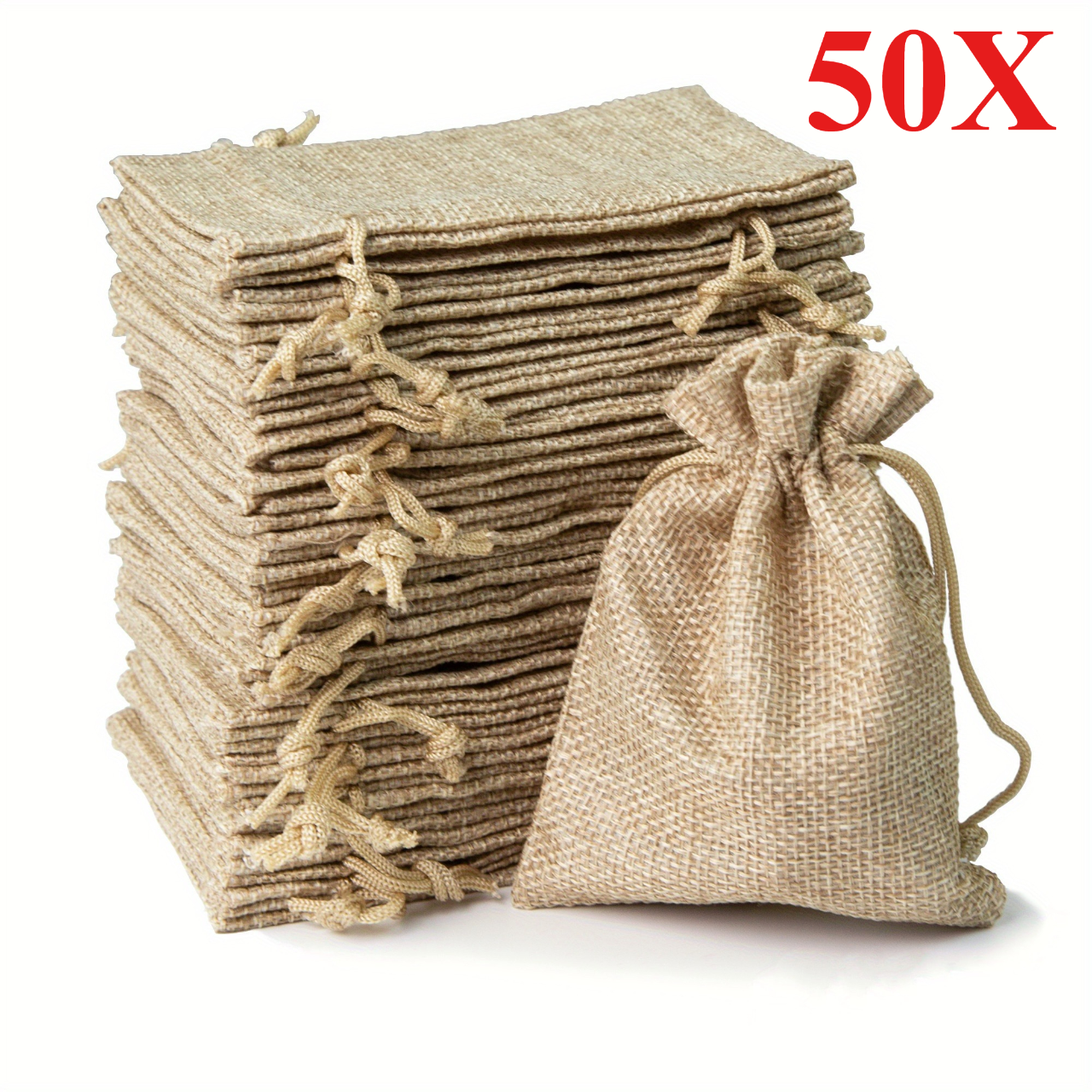 50 個 13X18/10X15/9X12/7X9CM 巾着黄麻布袋ジュートギフト DIY 結婚式の好意のギフトバッグ包装キャンディーチョコレートジュエリー