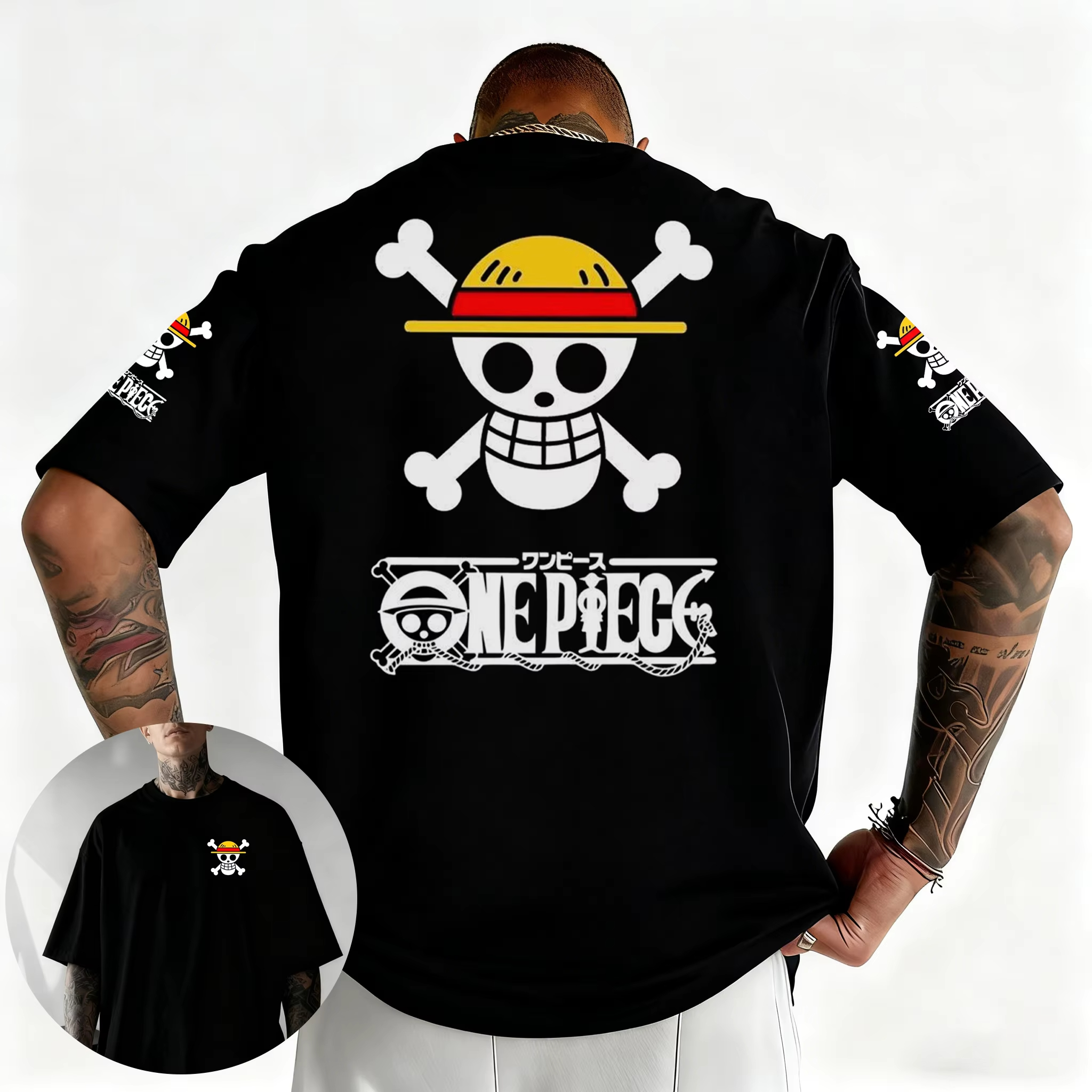 2026 夏新作 ワンピース 麦わら海賊団 ジョリーロジャー Tシャツ フルロゴバックプリント ワンピースアニメファンへのギフトに最適