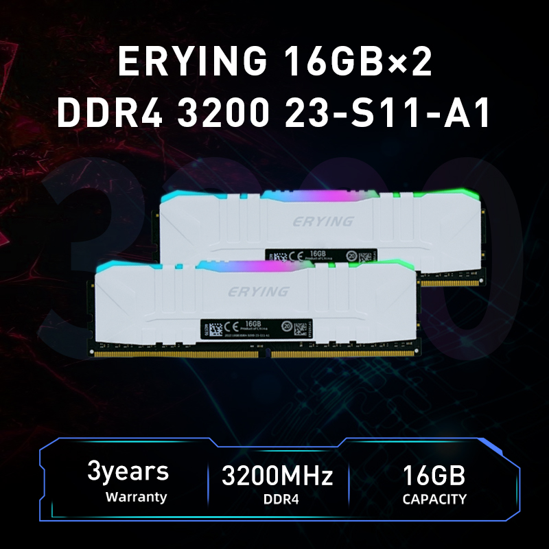ERYING メモリ RGB DDR4 16GB 32GB(2x16GB) 3200MHz キット デュアルチャンネル U-DIMM XMP デスクトップゲーミングメモリ