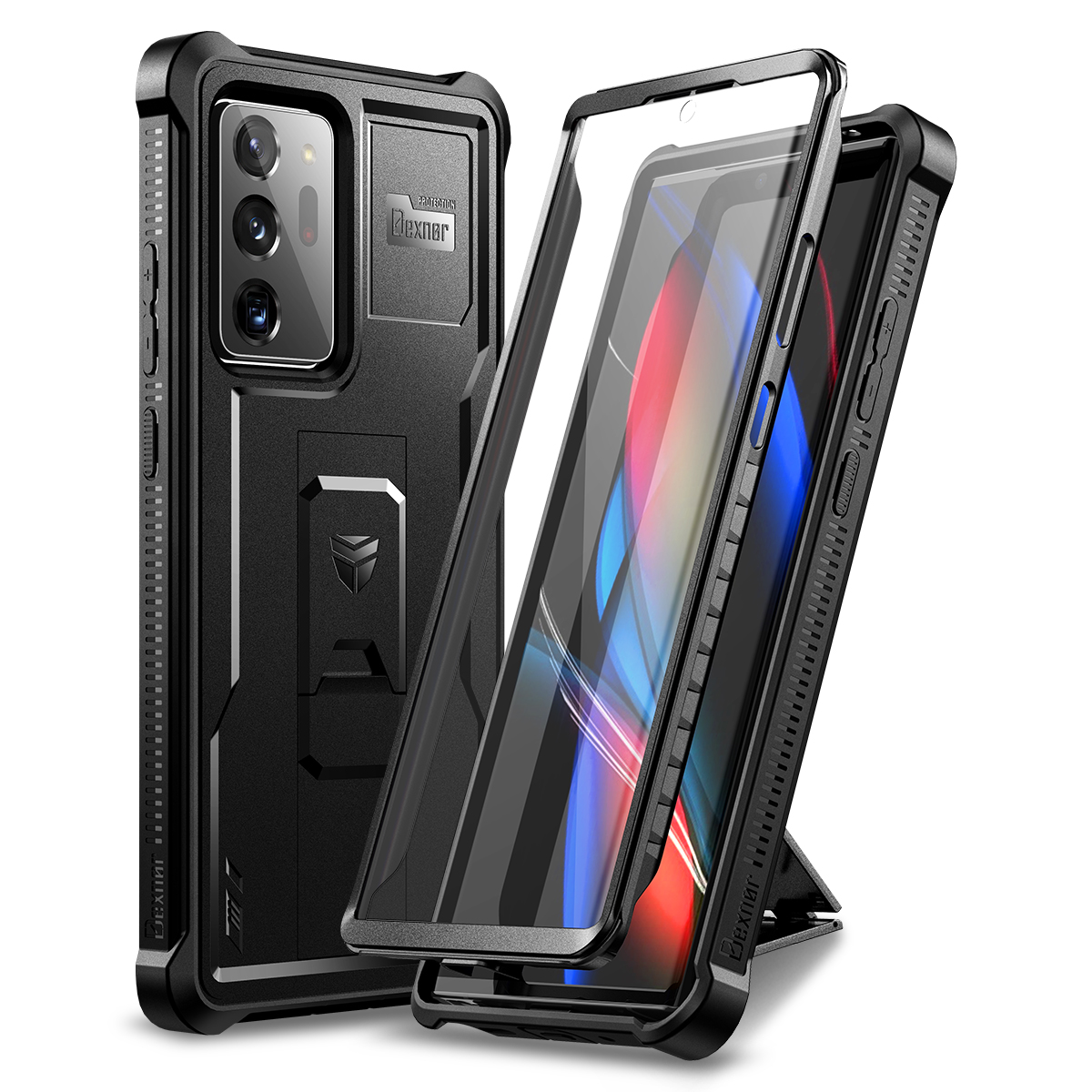 頑丈な軍事グレード保護耐衝撃ブラケットホルダーケース Samsung Galaxy Note 20 Ultra 内蔵スクリーンプロテクター付き