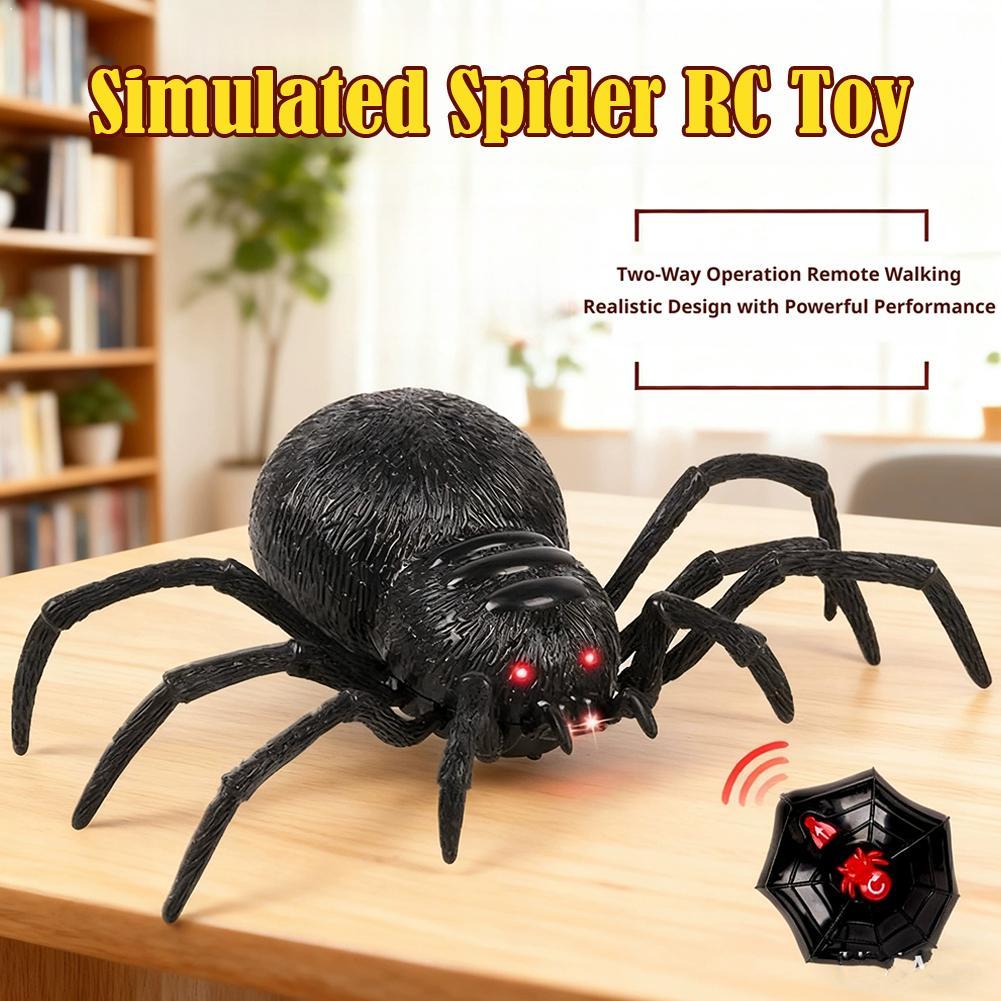 リアルなリモートコントロールスパイダーおもちゃ、植毛RCブラックスパイダーいたずらおもちゃ、電動クロールアクション怖いスパイダー子供用ギフト用