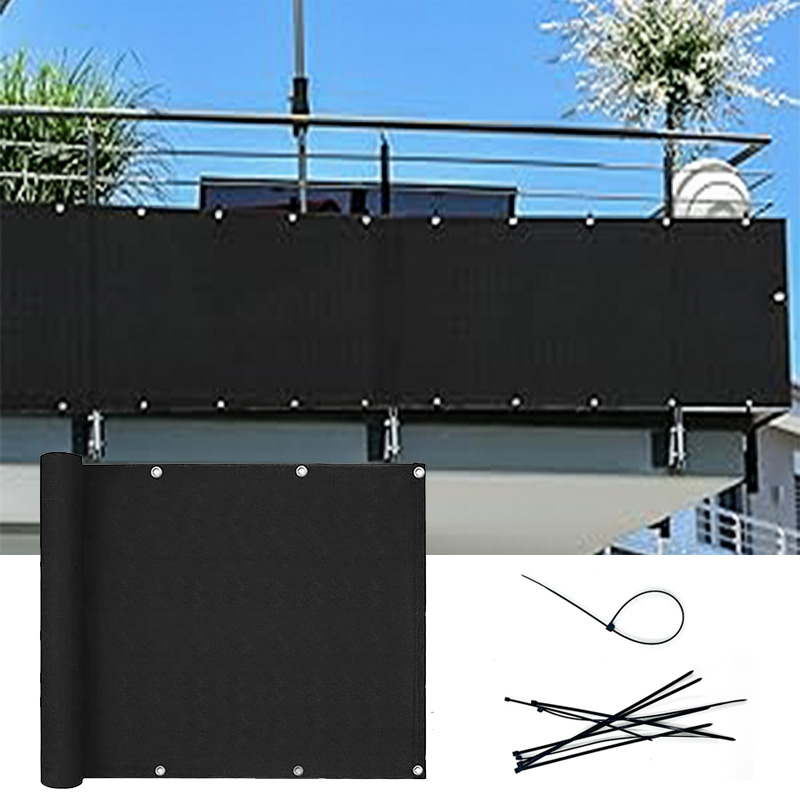HDPE ブラック バルコニー プライバシー スクリーン フェンス フロントガラス カバー ファブリック シェード ネット UV保護 パティオ裏庭ポーチ手すり用