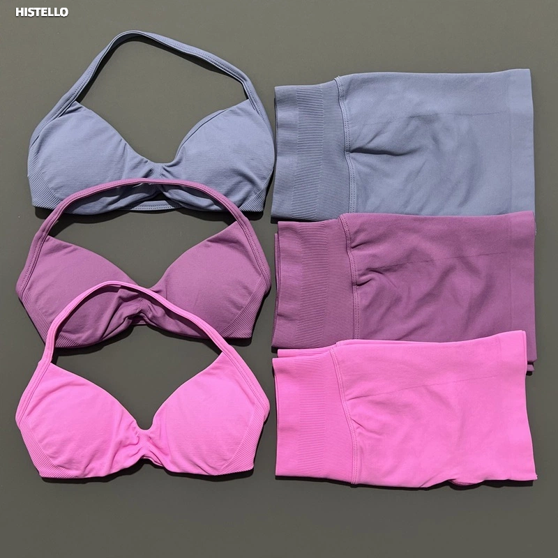HISTELLO ジムセット 2 ピース女性ストラップヨガブラトップトレーニングうずくまるショーツスポーツスーツフィットネス服シームレスヨガセット