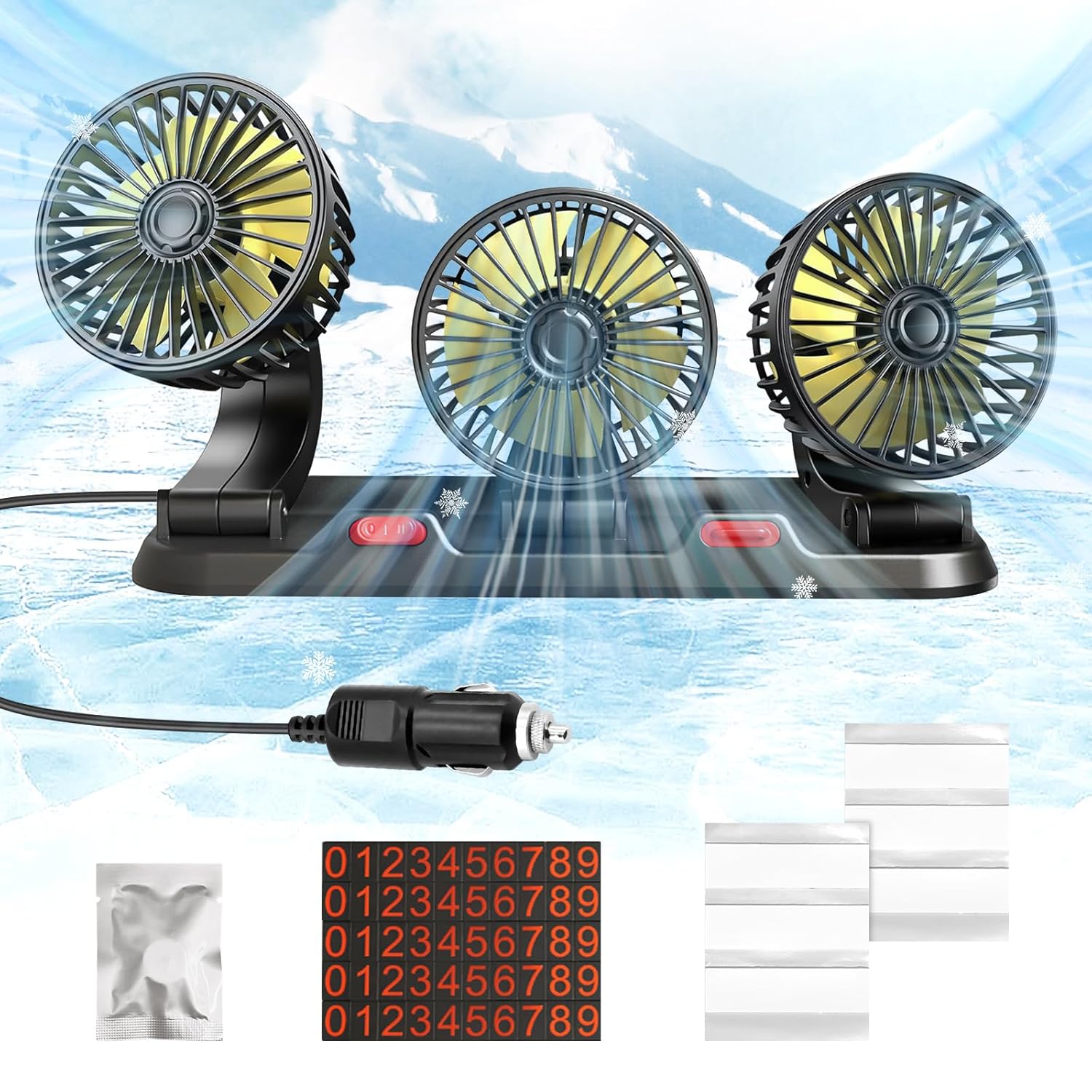 車ファン 360°調整可能な 3 ヘッド空気ファン自動車扇風機 USB/12V/24V ファン 2 速度車静音ファンホームデスクオフィス用