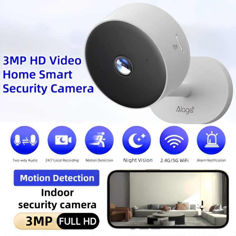 スマート 3MP HD 屋内ホームセキュリティカメラ、赤ちゃん/高齢者/ペット/乳母用、リアルタイム APP アラート、双方向オーディオ、人体検出付き