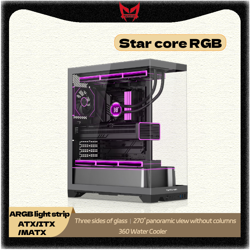 MANTISMAN スターコア RGB PC ゲーミングケース MATX/ATX/ITX 三面ガラス 360 ウォータークーラーデスクトップコンピュータケース Gabinete ゲーマー