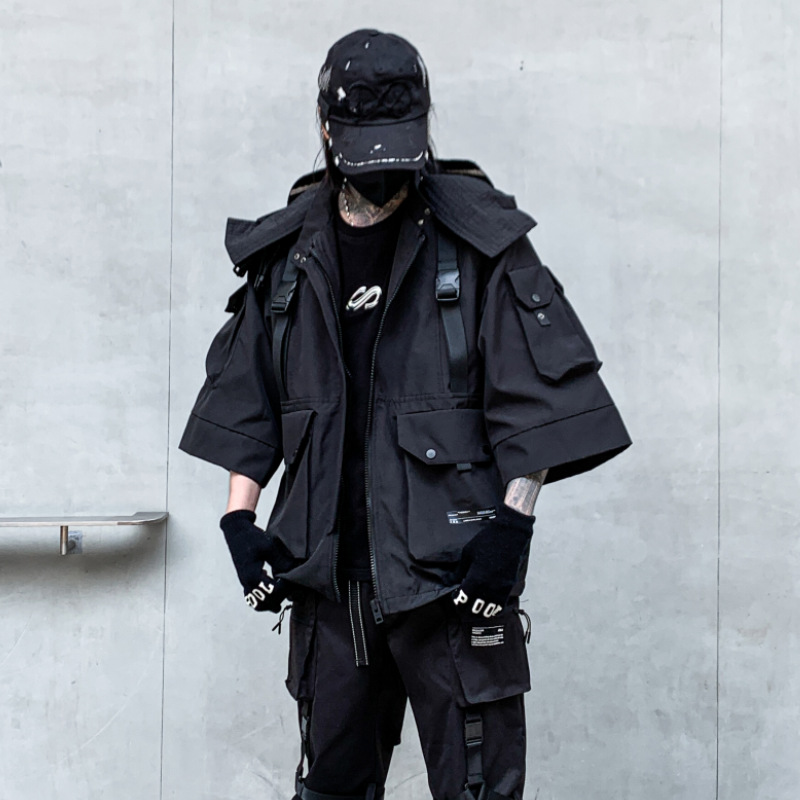 2026 秋冬ヒップホップ Techwear カーゴジャケットメンズ原宿カジュアルフード付きジャケット戦術的なフード付きコートストリート