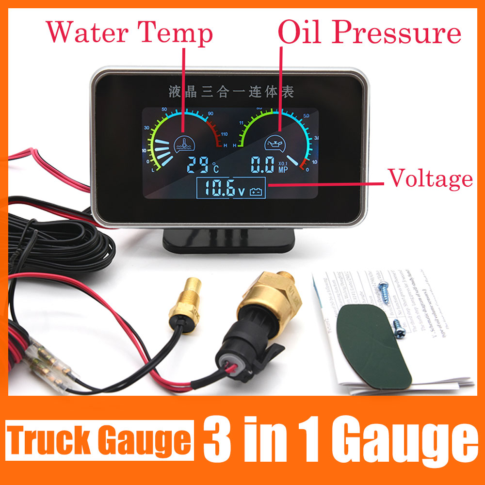 / Universal 3 in 1 Digital Truck Car gauge Water Temp Gauge Oil Pressure Meter Voltmeter 10mm 1/8 NPT Oil Press Sensor 12V