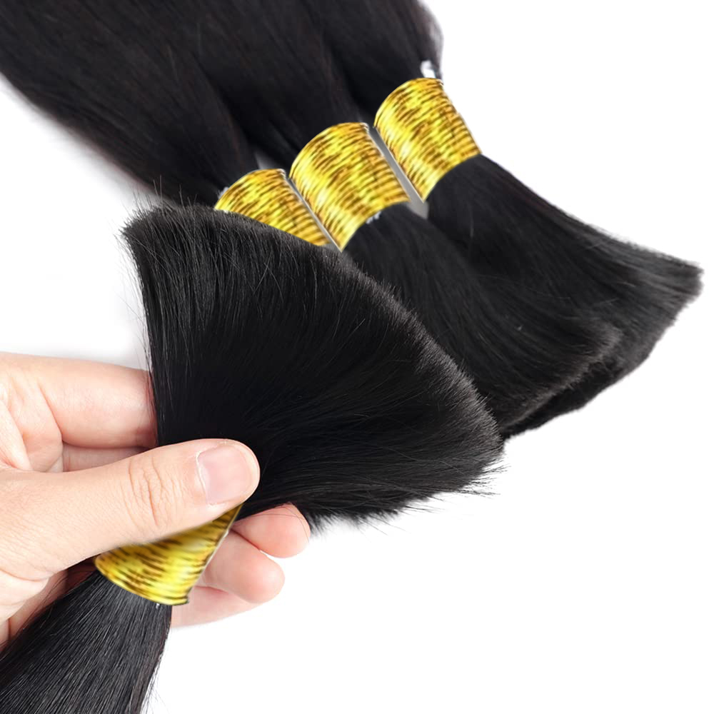 ストレートバルクヘア編組用 100% 人毛マイクロ三つ編みヘアなし横糸人毛三つ編みエクステンション