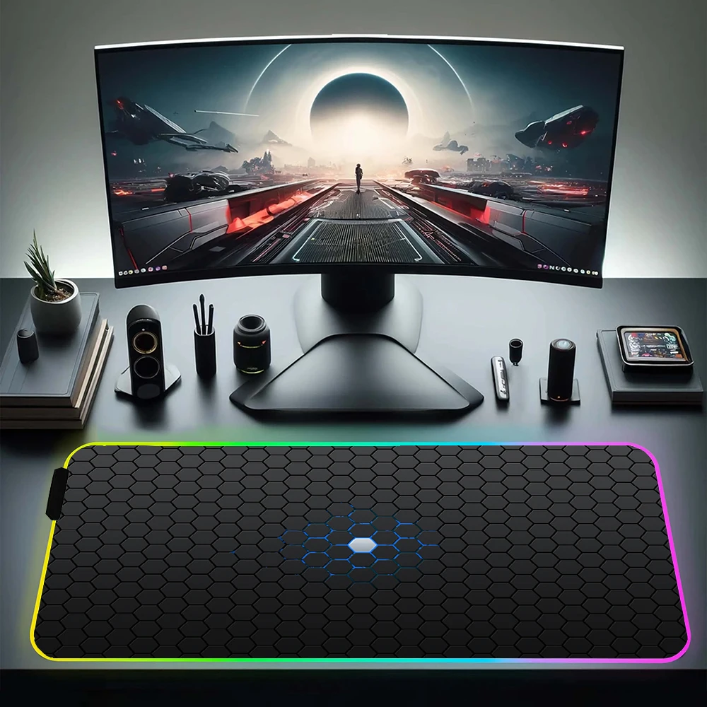 幾何学的なマウスパッド XXL バックライト付き RGB マウスパッド 900 × 400 LED ゲーミングマウスマットゲーマープロフェッショナルノンスリップコンピュータキーボードマット