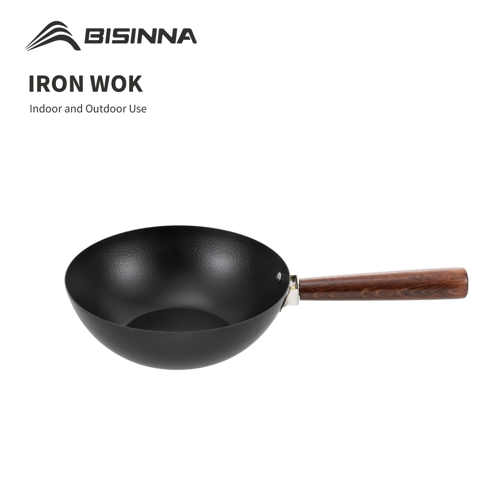BISINNA 24 センチメートル鉄中華鍋キッチンノンスティック深フライパン屋外ポータブルキャンプピクニック調理器具