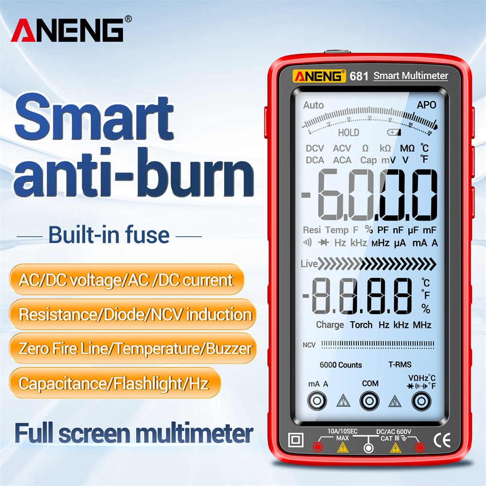 ANENG 681 充電式デジタルプロフェッショナルマルチメータ非接触電圧テスター AC/DC 電圧計 LCD 画面電流テスター