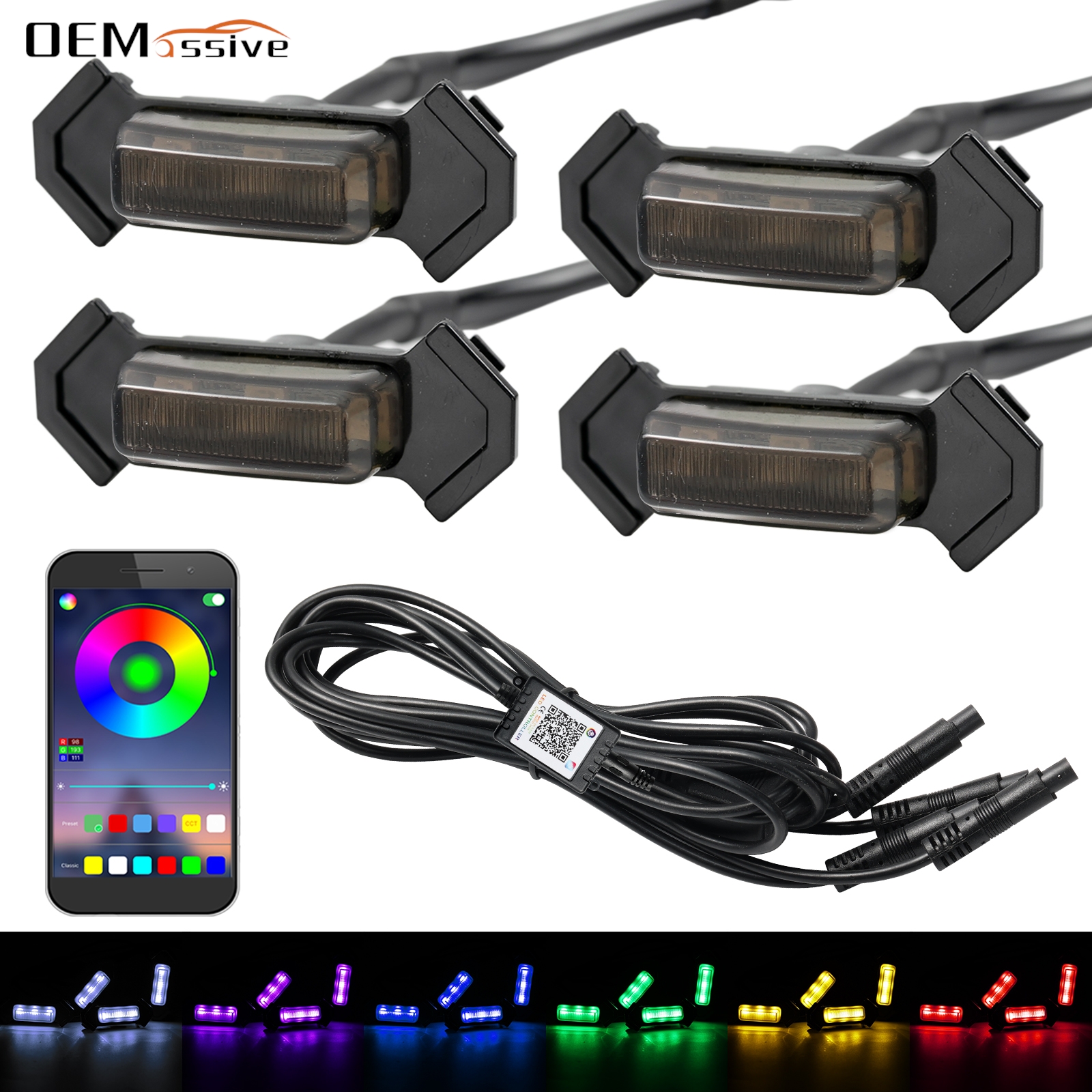4 個 12V RGB カラフルなフロントグリル LED ライト配線ハーネスキットトヨタタコマ 2016 2017 2018 2019 2020 W/TRD プロアプリ制御