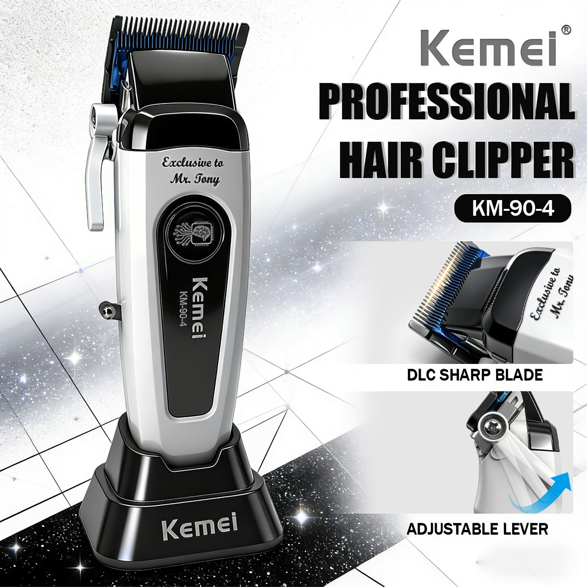 Kemei ホワイト 90-4 バリカンプロフェッショナルヘアトリマーブラシレスモーター電気バリカン DLC ブレードバリカン男性白 90-4