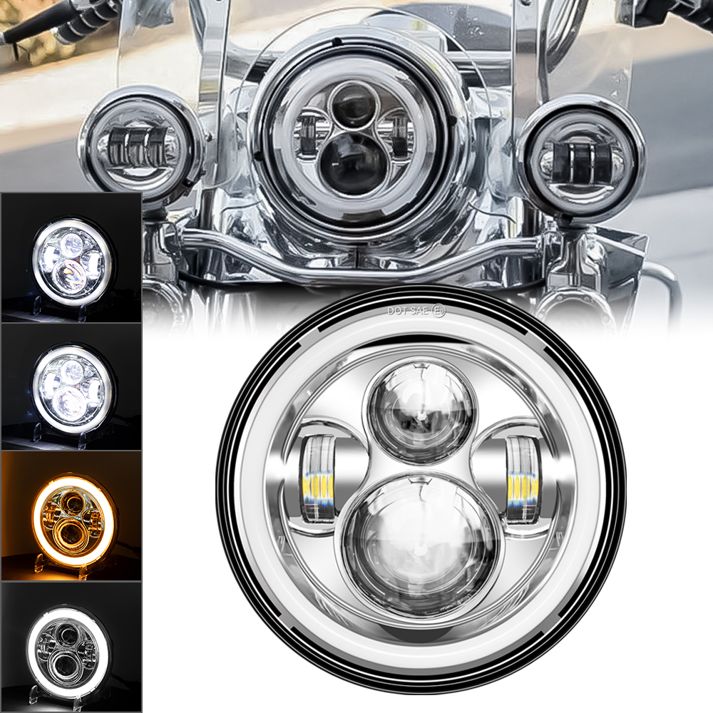 ユニバーサル 7 "ラウンドヘッドライト 7 インチオートバイ LED ヘッドライト H4 ランプ Hi/Lo ビームターンシグナルカフェレーサーボバーホンダ