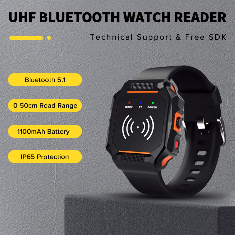 ウェアラブル UHF RFID ウォッチリーダー 860-960MHz ブルートゥースワイヤレスリストバンドタグリーダー、倉庫物流ランドリー管理用