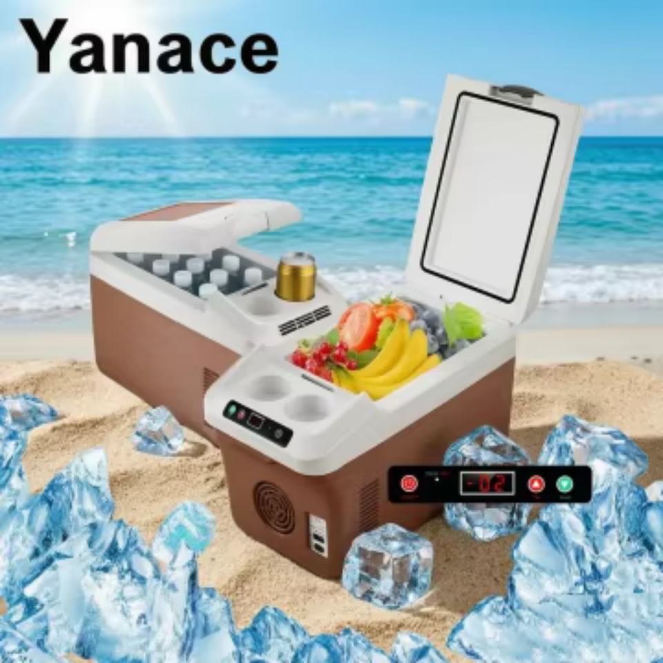 Yanace 15L ポータブル車冷蔵庫デュアルゾーンミニ冷蔵庫冷凍庫キャンプ旅行電気クーラーボックス屋外使用