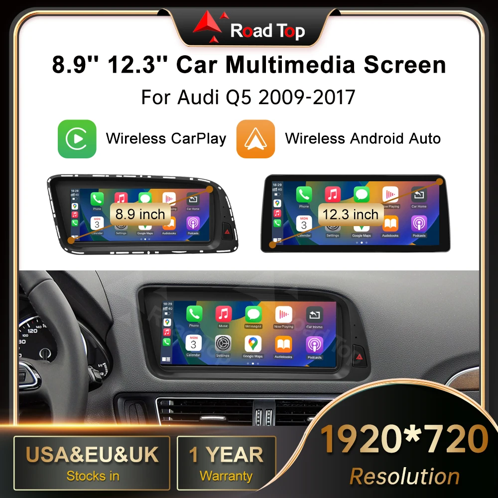 12.3 'RoadTop ワイヤレス CarPlay マルチメディア Linux スクリーン Android 自動アウディ Q5 2009-2017 Airplay オートリンク機能