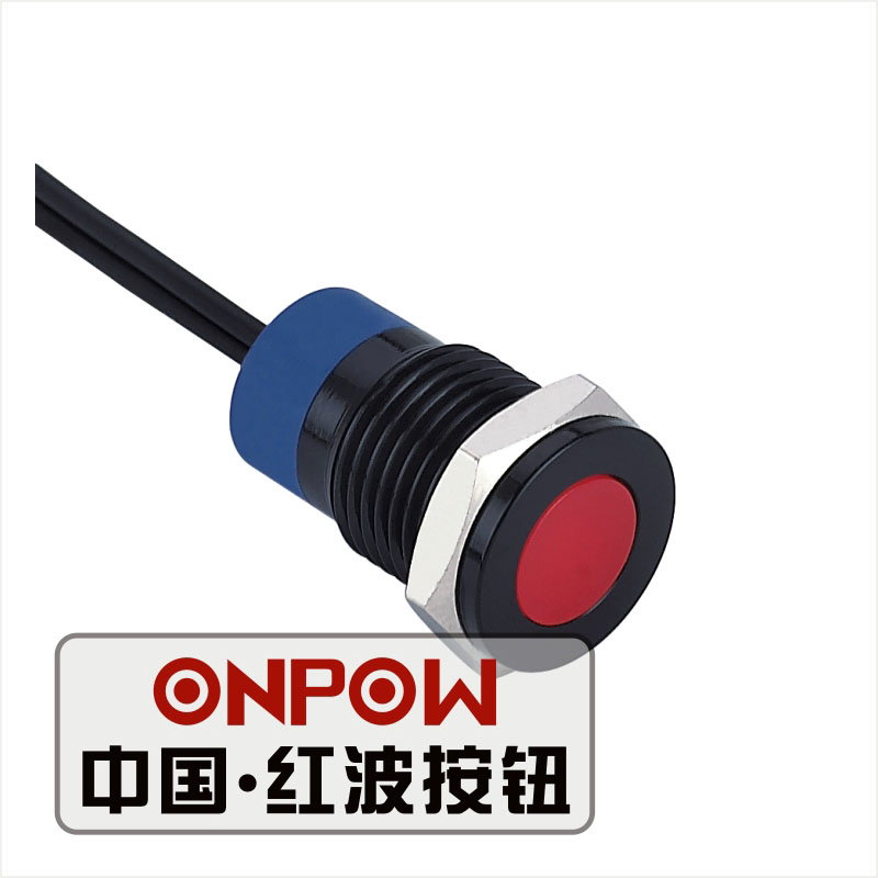 ONPOW 12mm フラットドット LED ブラック 信号灯、表示灯、金属表示灯 (GQ12T-D/R/6V/A-Y) CE、RoHS