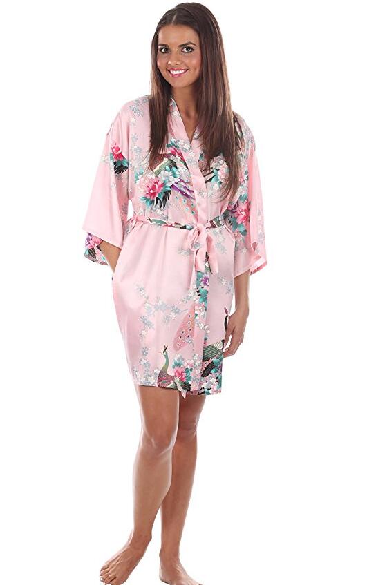 セクシーなミニピンク中国の伝統的な女性のシルクローブノベルティ着物浴衣パジャマプリントナイトガウン SML XL XXL XXXL RB129