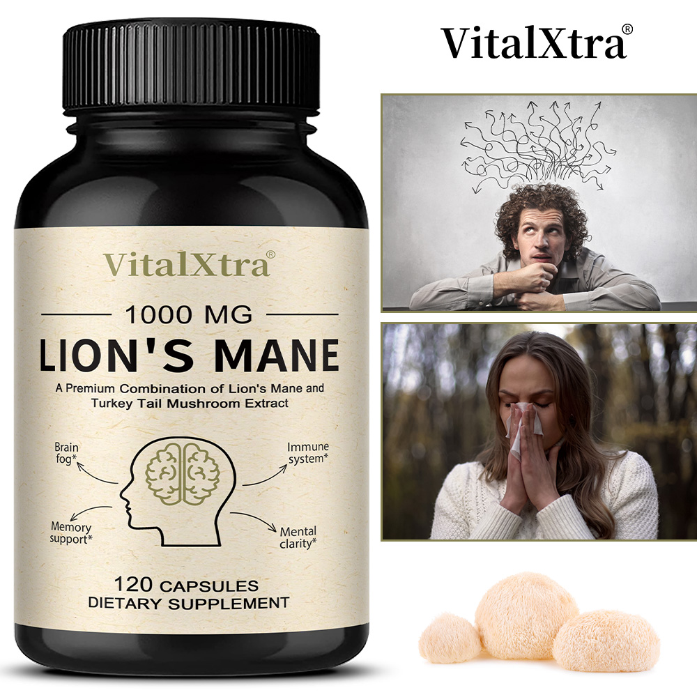 Organic Lions Mane Mushroom Capsules, for Immune Health, Enhance Brain Function, Improve Memory and Cognition, and Sleep Health