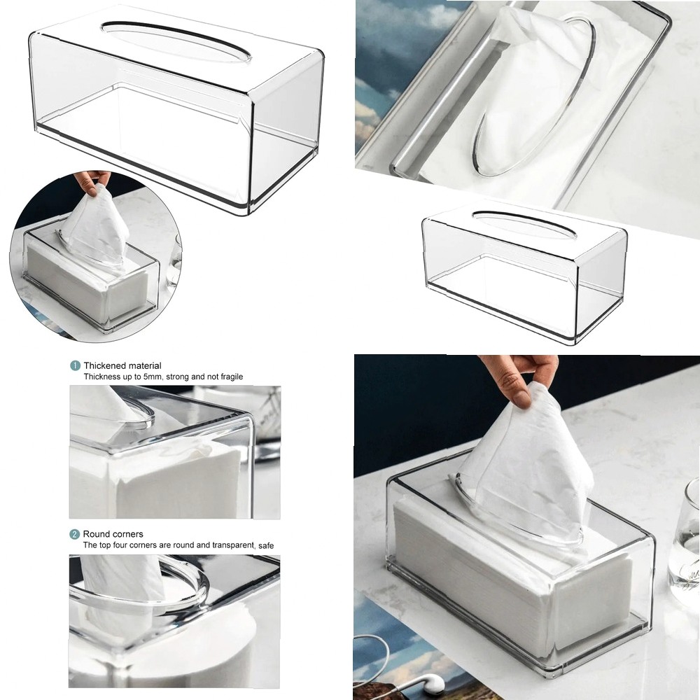 Clear Acrylic Tissue Box Cover, Rectangular Napkin Dispenser and Paper Holder for Office & Home