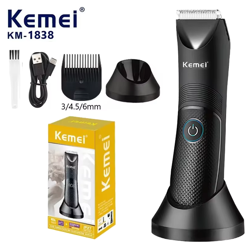 Kemei 鼠径部エリアヘアトリマーボディヘア衛生かみそりセラミック刃防水ウェットドライバリカン電気シェービングマシン KM-1838
