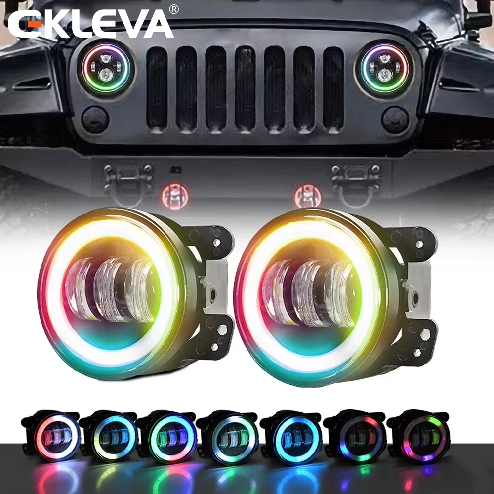 EKLEVA 2 ピース/セット 4 インチ車の RGB フォグランプまばゆいばかりのエンジェルアイズオフロード車のヘッドライト修正された車の LED ヘッドライトフォグランプ